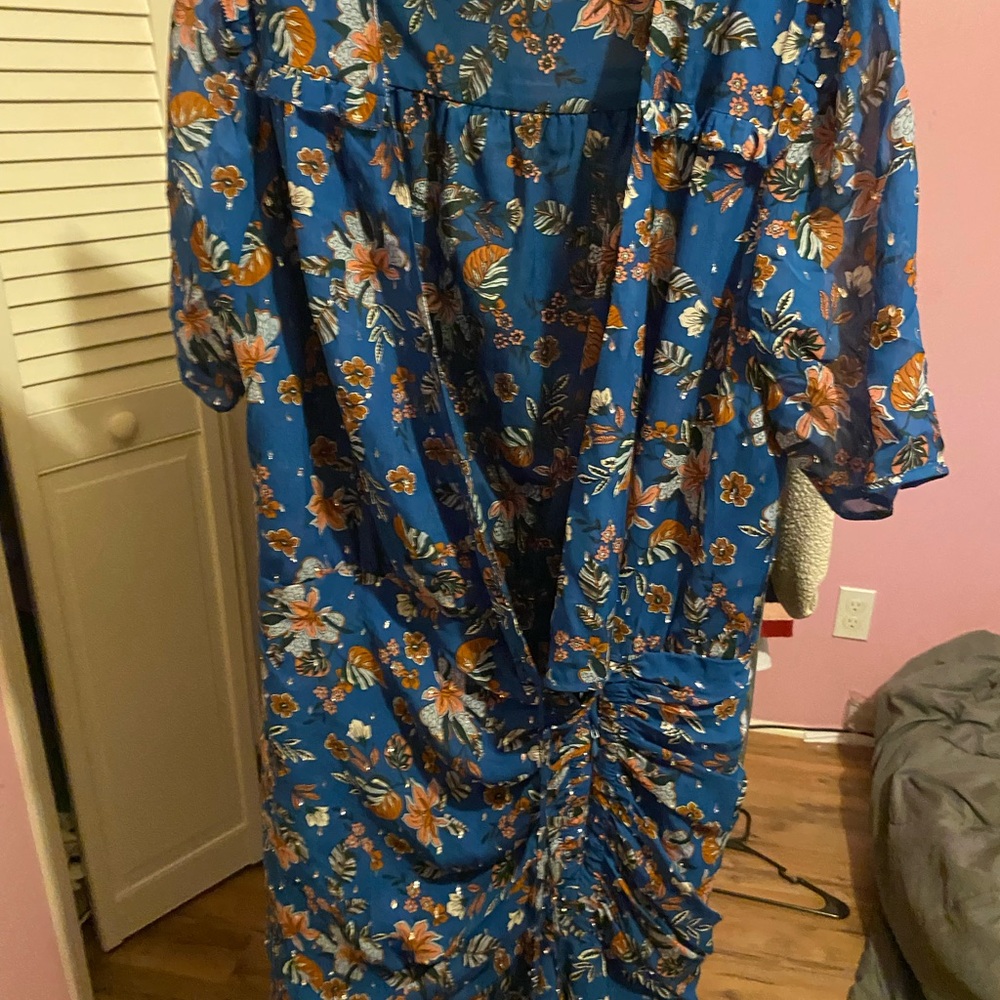 Veronica Beard Blue Floral Long Sleeve Dress